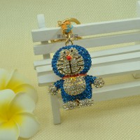 Fashion full color Stone doraemon shape zinc alloy keychain